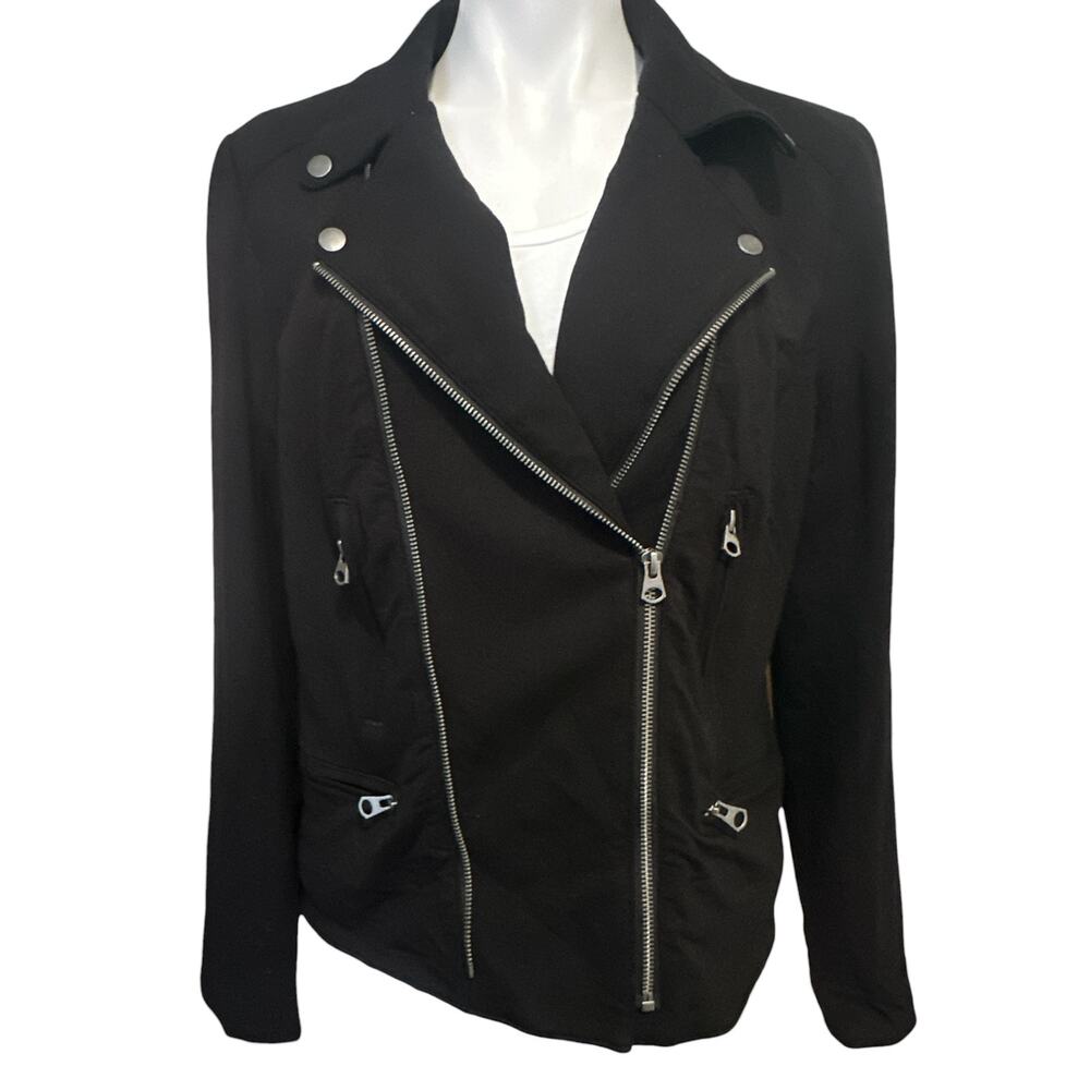 Catherine Malandrino Moto Jacket Women XL Black Knit Asymmetric Zip Biker Lined